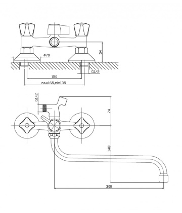 Смеситель для ванны/душа Agger Retro-S A1822200 с душевым набором