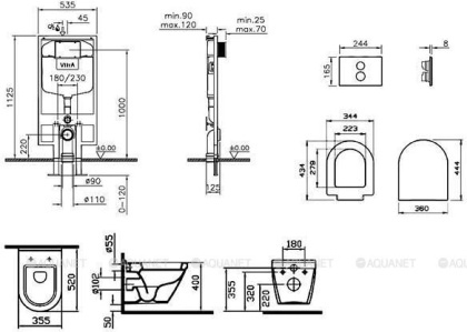 Унитаз подвесной КОМПЛЕКТ Vitra S50 с инталляцией, кнопкой, сиденьем м/лифт