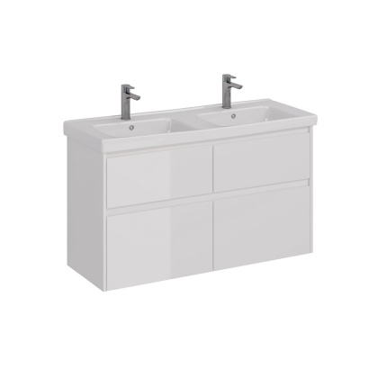 Тумба Lemark COMBI 125см под 2 раковины, подвесная/напольная,4 ящика, цвет корпуса, фасада: Белый глянец
