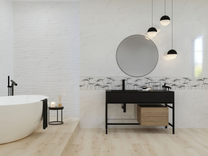 Плитка настенная EGU052D Elegance рельеф полосы белый 25х75 (6шт/1,12м2), м2