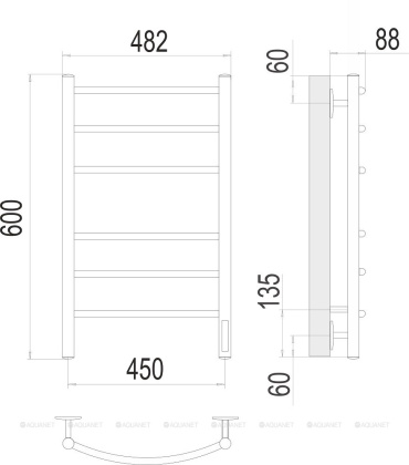 Полотенцесушитель Terminus Классик П6 450х600 электро КС 9005 матовый 