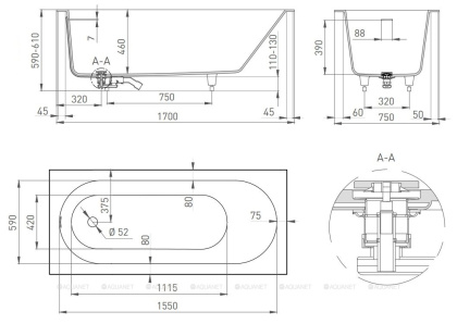 Ванна из искусственного камня ORNELLA_KIT 170х75,102411M