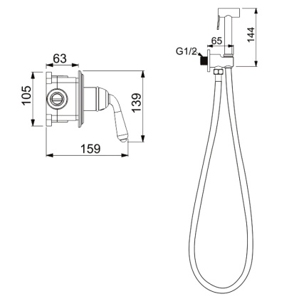 Гигиенический душ со смесителем Rose R0205H, черный Гигиенический душ со смесителем Rose R0205H, черный