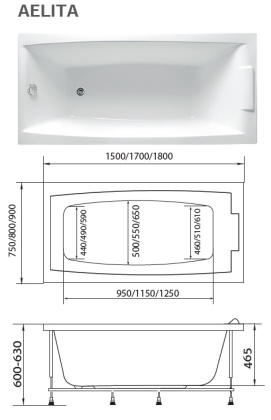 Акриловая ванна 1Marka Aelita 170х75 01ае1775