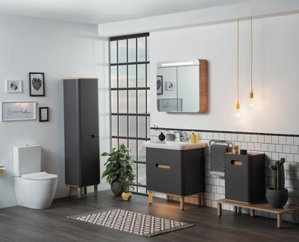 Пенал Sentо, с корзиной для белья, 40 см, цвет матовый антрацит, левосторонний  ( ножки 61069 заказываются отдельно ) Пенал Sentо, с корзиной для белья, 40 см, цвет матовый антрацит, левосторонний  ( ножки 61069 заказываются отдельно )