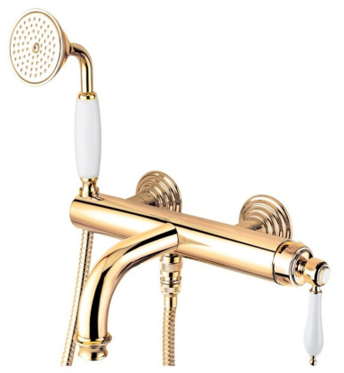 APHRODITE-VDM-01-Bi Смеситель для ванны и душа однорычажный в комплекте с ручным душем Исполнение: Хром, Ручки: Белая 