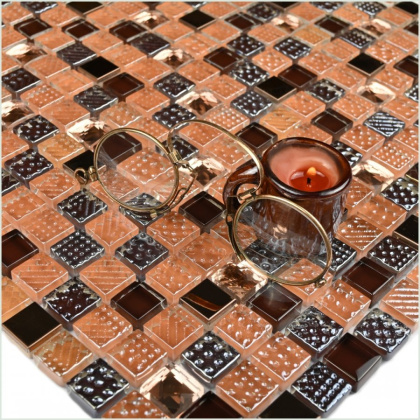 Мозаика стеклянная с камнем Crystal Brown (чип 8*15*15) 300*300(11шт.-0.99м2), м2 Мозаика стеклянная с камнем Crystal Brown (чип 8*15*15) 300*300(11шт.-0.99м2), м2