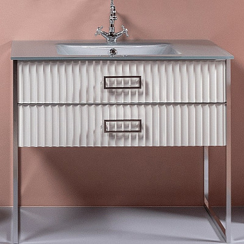 Тумба MONACO 100см h84см белая глянец + хром под раковину моноблок 866-100-WCR Boheme