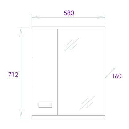 Шкаф-зеркало Onika Балтика Black 58 белый, левый, с подсветкой