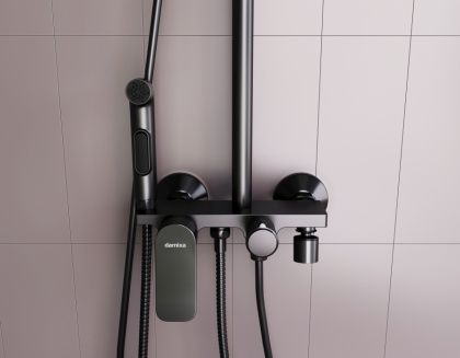 DX220910300_xxx Apollo, душевая система со смесителем-полкой: верхний душ 230мм, ручной душ 120мм,