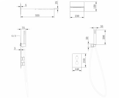 Душевая система ABBER Weiss Insel AF8052B скрытого монтажа без излива, термостат, черная матовая Душевая система ABBER Weiss Insel AF8052B скрытого монтажа без излива, термостат, черная матовая