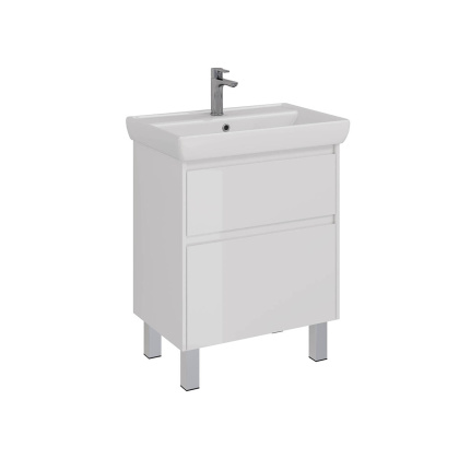 Тумба Lemark COMBI 70см под 1 раковину, подвесная/напольная, 2 ящика, цвет корпуса, фасада: Белый глянец