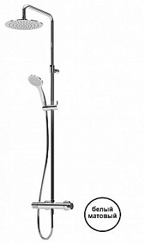 LEAF-CDA-30-BIO Душевая стойка телескопическая, с верхним и ручным душем, верхний душ диаметр 300 мм металл, исполнение белый матовый