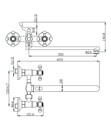 Смеситель д/ванны с длинным изливом GIRONA, арт.01221GR
