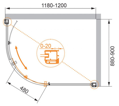 ANIMA-W-RH-1-120/90-C-Cr Душевой уголок
