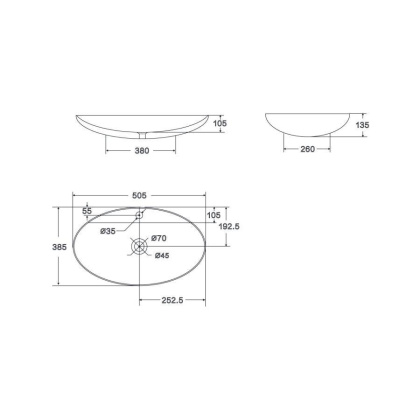 Умывальник накладной, овальный, белый, Point Виктория 51, PN43066 Умывальник накладной, овальный, белый, Point Виктория 51, PN43066
