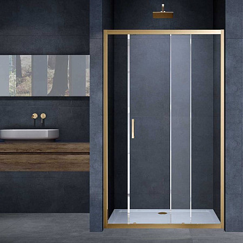 Душевая дверь Alpha VDS-3AL140CLG, 1400, брашированное золото, стекло прозрачное