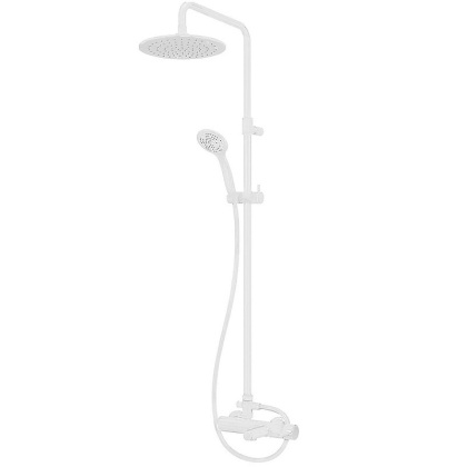 CZR-B-CVD-BIO Душевая колонна со смесителем для ванны, верхним и ручным душем, верхний душ из нержавеющей стали диаметр 250 мм, исполнение белый матов