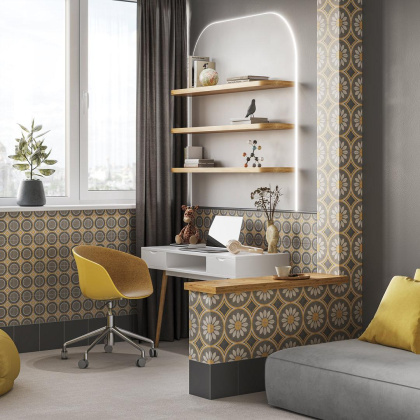 Декор VT\A463\5009 Эрмитаж 4 желтый/оранжевый/серый 20см*20см*6,9мм (1уп/10шт/)матовый, шт