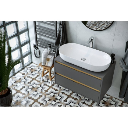 Тумба под накладную раковину EXCELLENT Tuto 80 см (серый/дуб), 2 ящика Тумба под накладную раковину EXCELLENT Tuto 80 см (серый/дуб), 2 ящика