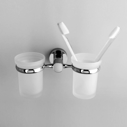 Подстаканник двойной Donau, 20х9,5х10 см, хром и белый, K-9428D