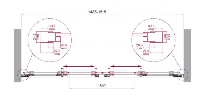 LUCE-BF-2-160-C-Cr Душевая дверь, Условный размер, мм:1600x1950 Габариты с диапазоном регулировок, мм:(1585-1615) 