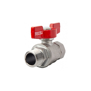 Кран шаровый полнопроходной, резьба внутр./наруж., хром., ручка -бабочка красная, 3/4" Кран шаровый полнопроходной, резьба внутр./наруж., хром., ручка -бабочка красная, 3/4"