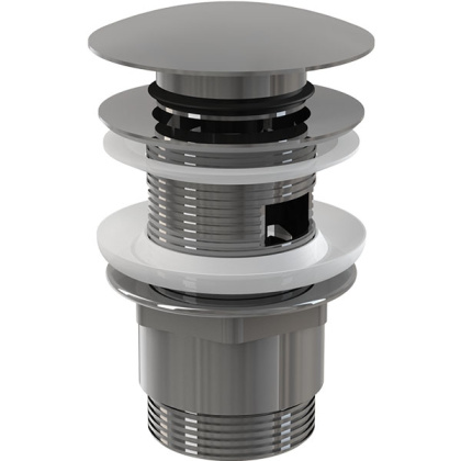 Донный клапан сифона для умывальника CLICK/CLACK 5/4", цельнометаллический с переливом и большой заглушкой Донный клапан сифона для умывальника CLICK/CLACK 5/4", цельнометаллический с переливом и большой заглушкой