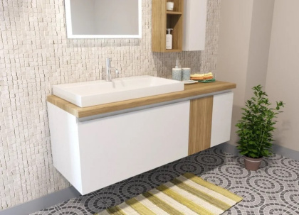 Тумба подвесная под умывальник Malibu 1400х500 правосторонняя 2 ящика со вставкой массив (ШхГхВ) 1392х476х477