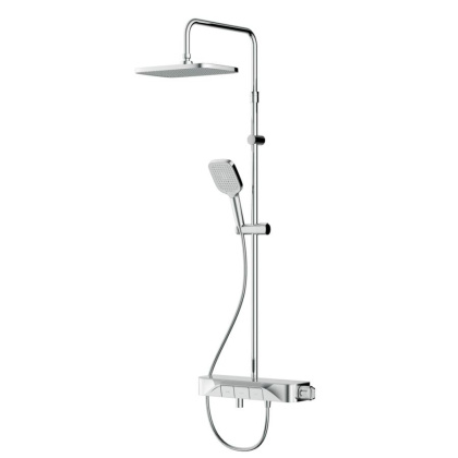 F078F700 Func, душ.система: Смеситель-полка д/ванны/душа, душ.штанга, верхн. душ квадр., ручн.душ, Хром