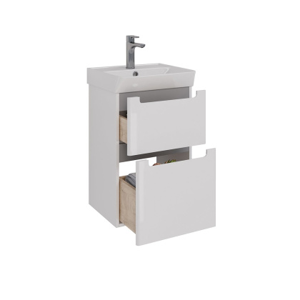 Тумба Lemark BUNO 45см под 1 раковину, подвесная/напольная, 2 ящика, цвет корпуса, фасада: Белый глянец