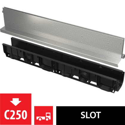 Щелевой дренажный канал с симметричной надставкой 160 мм, оцинкованная сталь 