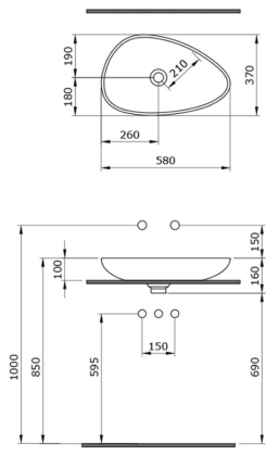 Раковина Etna 580*440, H218 без перелива, c керам.накладкой,без донного клапана,белая 1112-001-0125, шт