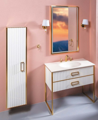 Пенал MONACO белый глянец + золото без ножек 868-WG Boheme