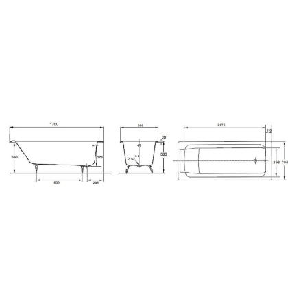 Ванна чугунная  E2947-S-00 Jacob Delafon Parallel белая  (170см*70см)без антискользящего покрытия , шт
