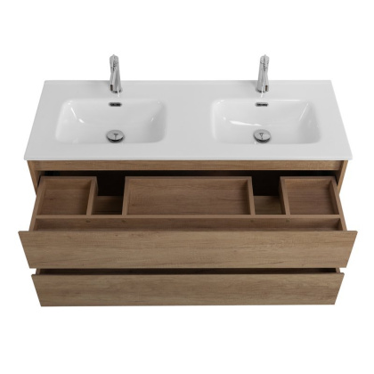 Тумба с раковиной на две чаши подвесная BelBagno KRAFT 120 Rovere Nebrasca Nature , раковина белая