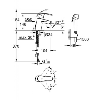 Смеситель для раковины с душем Grohe Eurosmart New 23124002 хром Смеситель для раковины с душем Grohe Eurosmart New 23124002 хром
