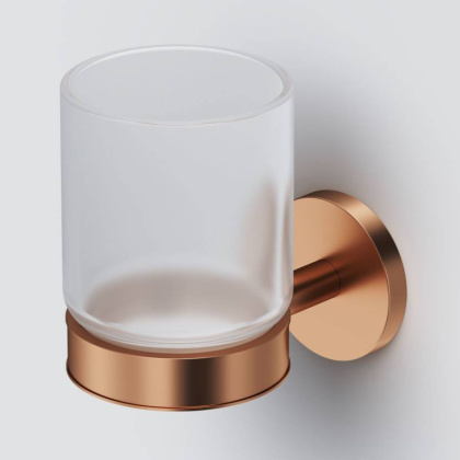 Стеклянный стакан с настенным держателем, 9х6,8х10,5 см, цвет белый и розовое золото, A85A34344