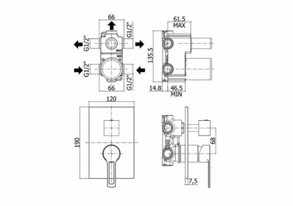 Смеситель для душа Paffoni Rock RO018CR/M (с внутренней частью)