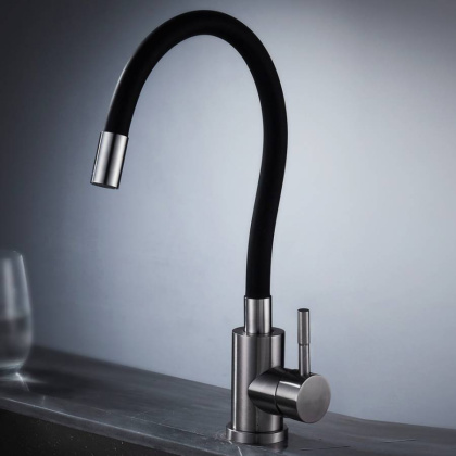 Смеситель черный излив д/кухни нерж сталь с гибким изливом BALEAR, арт.13435-3BL