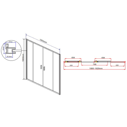 Душевая дверь Garda VDS-1G2200CL, 2000, хром, стекло прозрачное