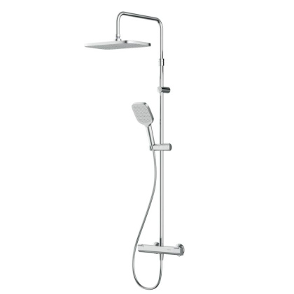 F078F400 Func, душ. система: Смеситель д/душа с ТМС, душ.штанга, верхн. душ квадр., ручн.душ, Хром