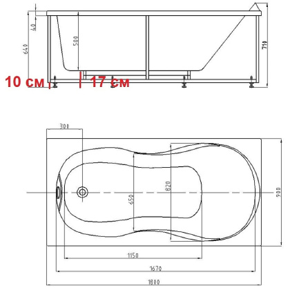 Ванна  Мартиника 180 пустая с фр.экр. (слив слева)