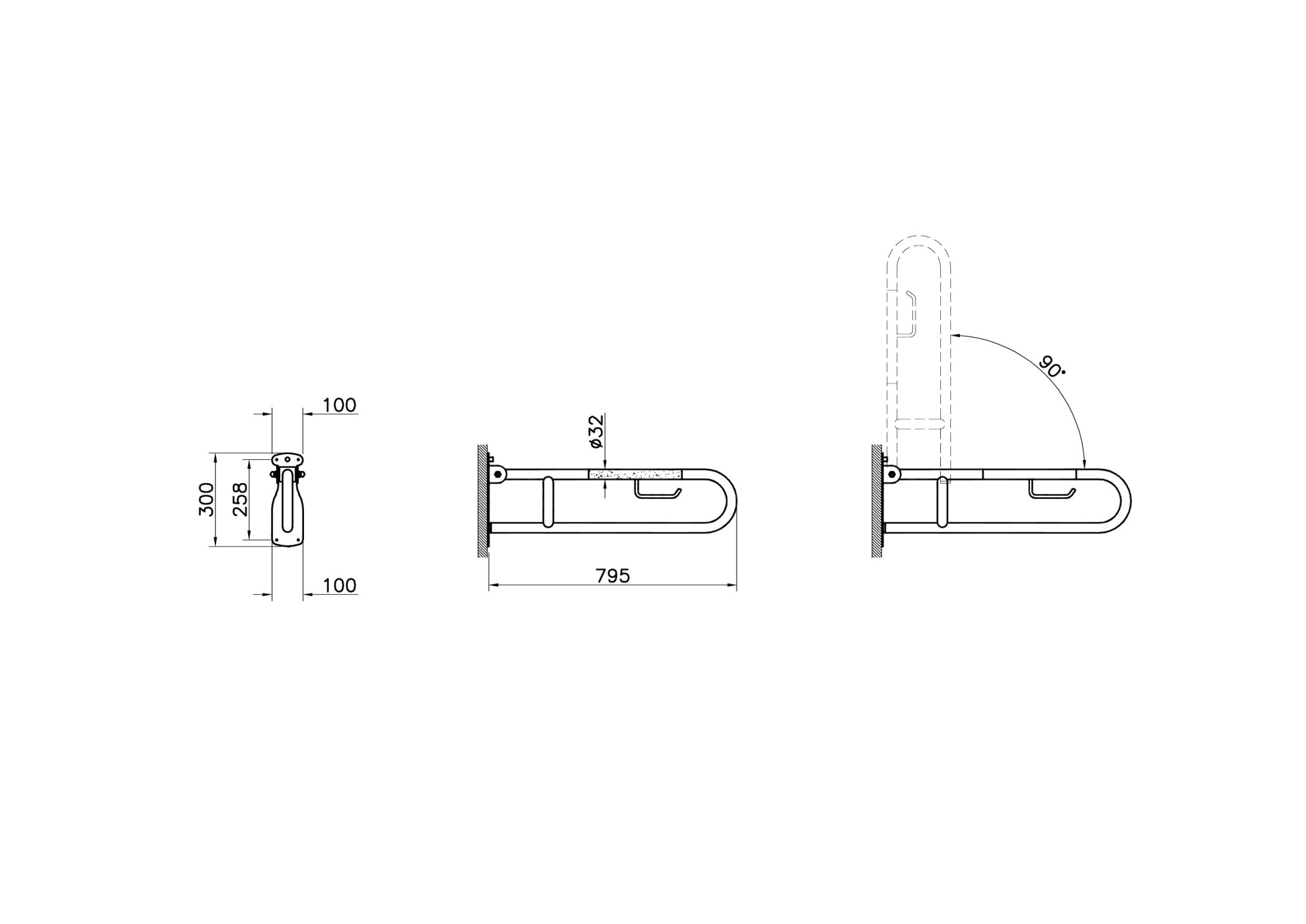 Поручень опорный настенный, подъемный