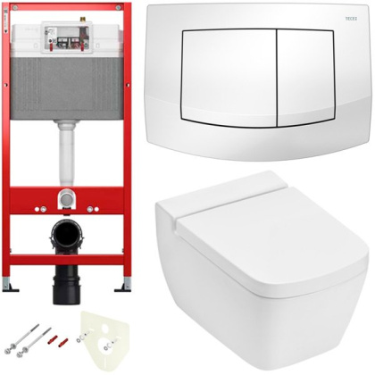Комплект установки подвесного унитаза: модуль, панель TECEambia белая, унитаз TECEone