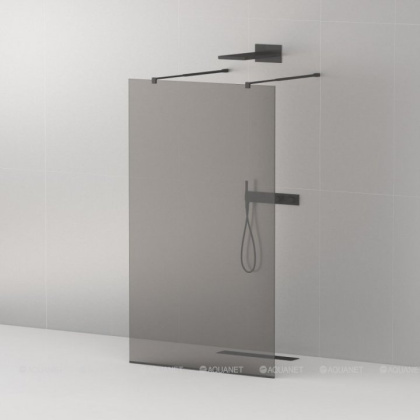 LIBERTA-L-2-100-GR-NERO Душевая перегородка с возможностью двустороннего входа, стекло графит, профиль чёрный, 1000x1950 мм