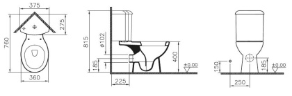 Комплект углового унитаза Arkitekt, сиденье микролифт, механизм 3/6 л