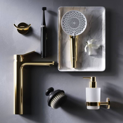 F85A92099 X-Joy, смеситель д/умывальника высокий, золото