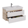 Тумба Lemark OLIVIA 100см под 1 раковину, подвесная, 2 ящика, цвет корпуса: Дуб кантри, цвет фасада: Белый глянец