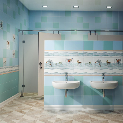 Декор VT\A473\5009 Чудо-озеро 6 белый, голубой (20см*20см*6,9мм) (10шт/0,4м2) Птица, шт.